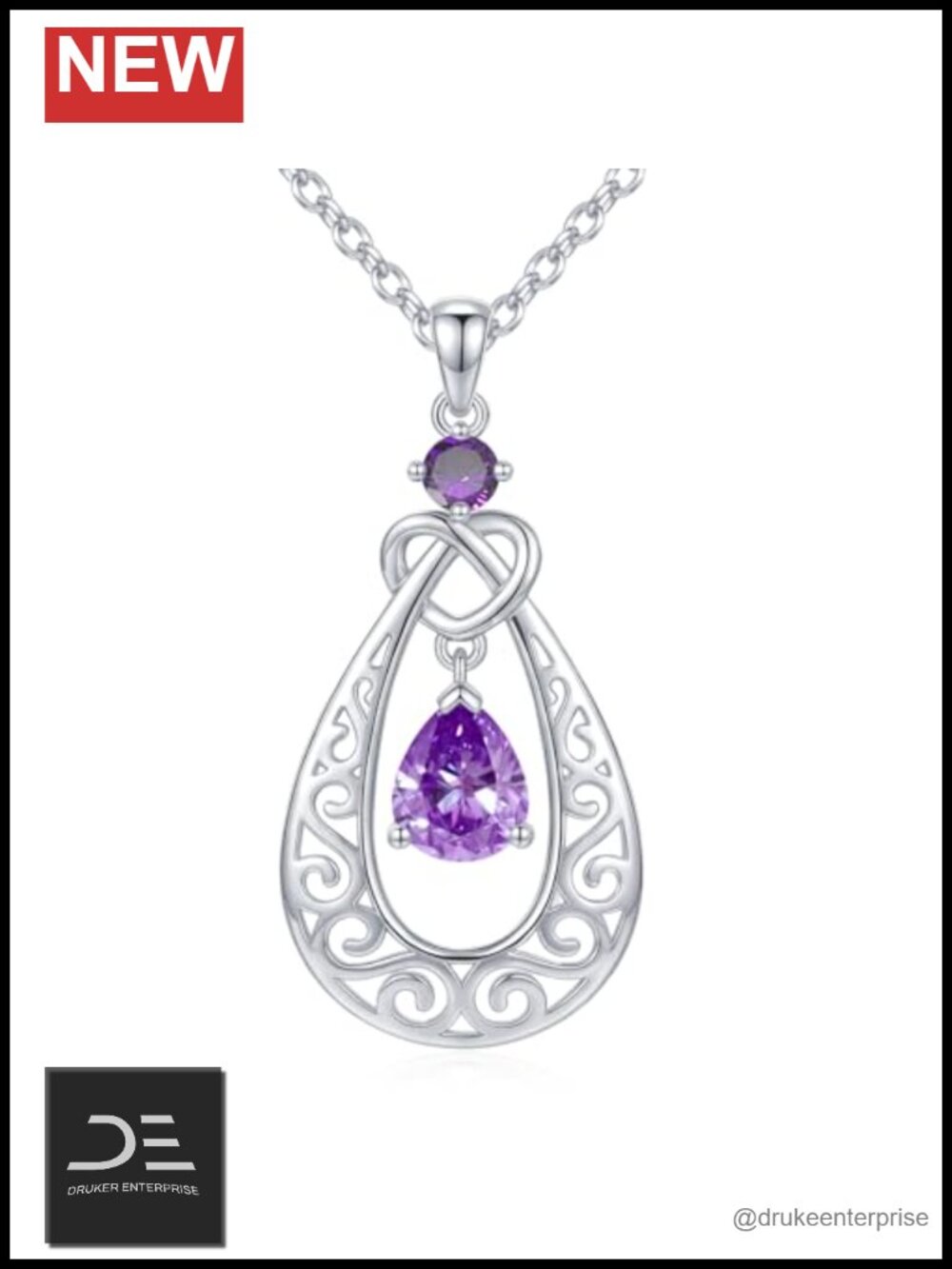 925 Sterling Silver Amethyst Teardrop Pendant Necklace for Women Birthday Gift